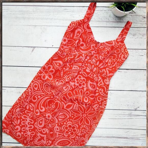 ANTHROPOLOGIE Anna Sui Orange Print Silk Dress Sleeveless Knee-Length 0 - Picture 1 of 8